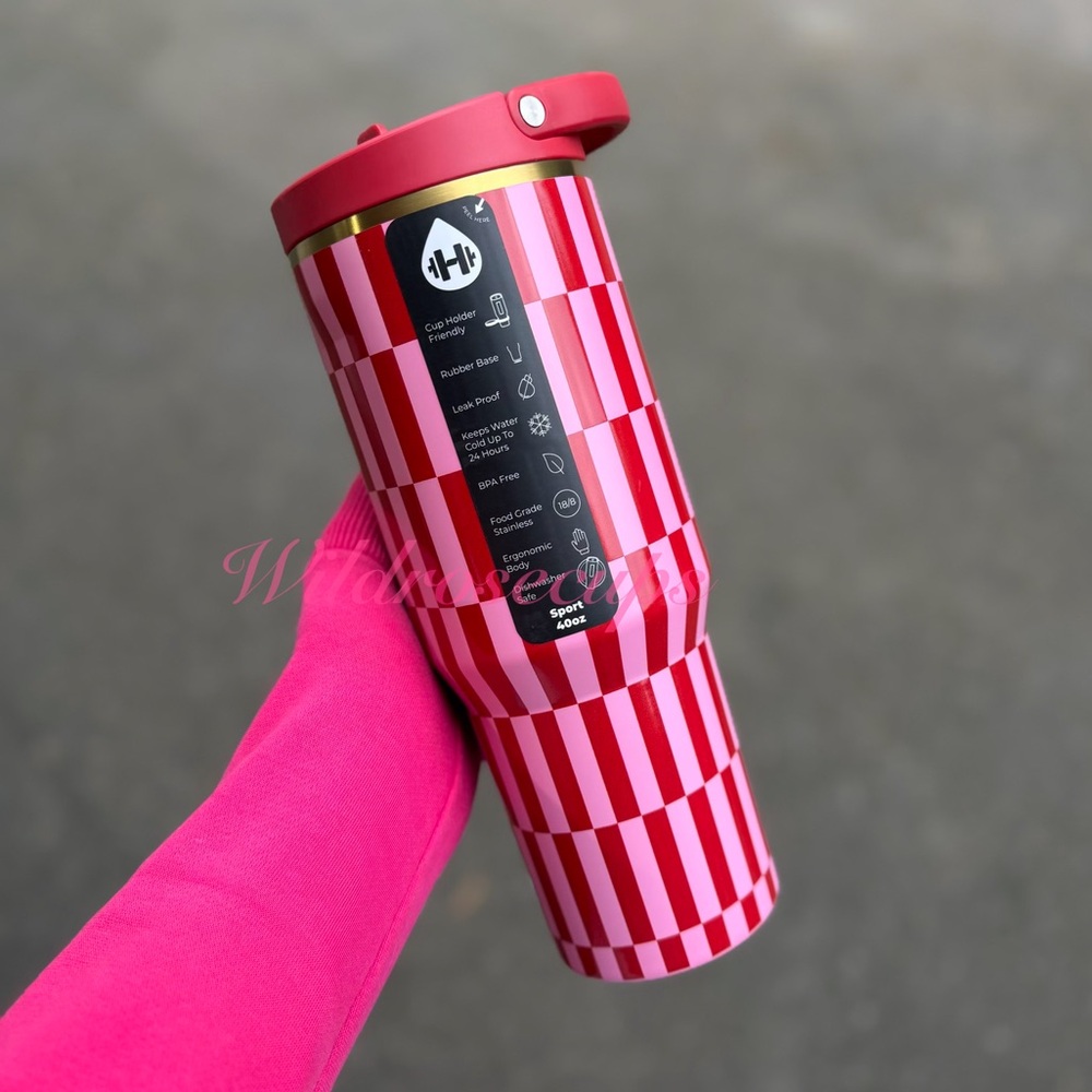 HydroJug BE MINE 40 OZ Sport Traveler Valentines Day red pink checker tile